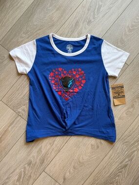 Girls Medium 7/8 Kenmore West Blue Devils Hockey Heart Twist Hem Shirt NWT
